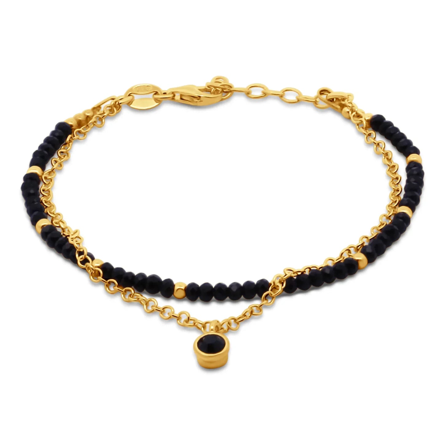 Armband 2-rhg. mit facettierten schwarzen Kristallen Silber 925/000 vergoldet - MeinSchmuckShop