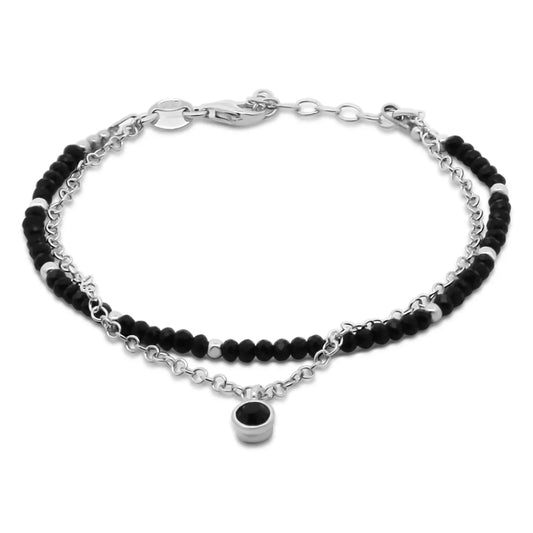 Armband 2-rhg. mit facettierten schwarzen Kristallen Silber 925/000 rhodiniert - MeinSchmuckShop