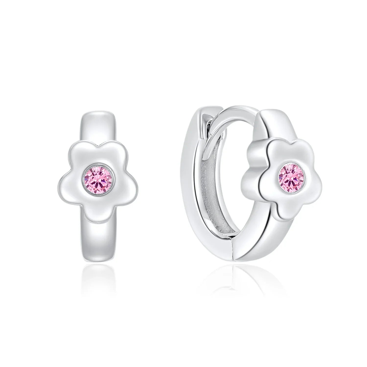 Klappcreolen Blume mit Zirkonia pink Silber 925/000 rhodiniert - MeinSchmuckShop
