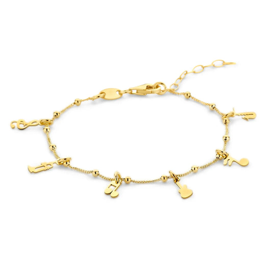 Armband Musik Noten und Instumente Silber 925/000 vergoldet - MeinSchmuckShop