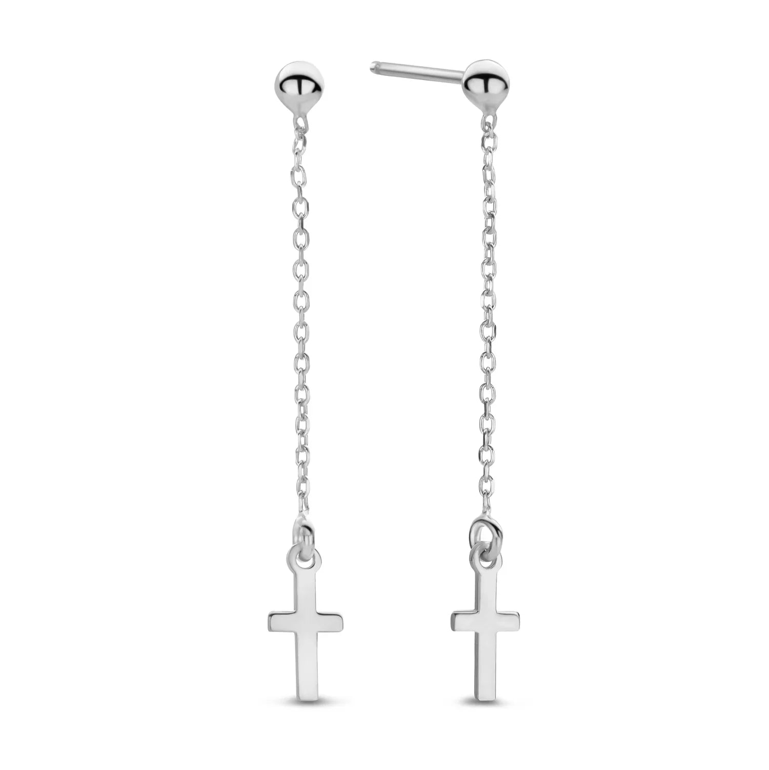 Ohrstecker Kreuz mit Kette Silber 925/000 rhodiniert - MeinSchmuckShop