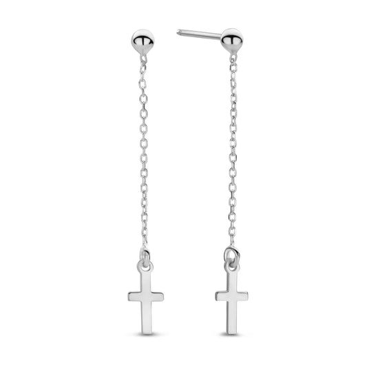 Ohrstecker Kreuz mit Kette Silber 925/000 rhodiniert - MeinSchmuckShop