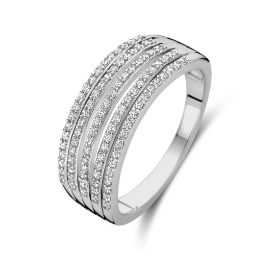 Damenring 5-rhg. mit 95 Zirkonia Silber 925/000 rhodiniert - MeinSchmuckShop