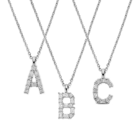 Collier Buchstabe mit Zirkonia 40+5cm Silber 925/000 rhodiniert - MeinSchmuckShop