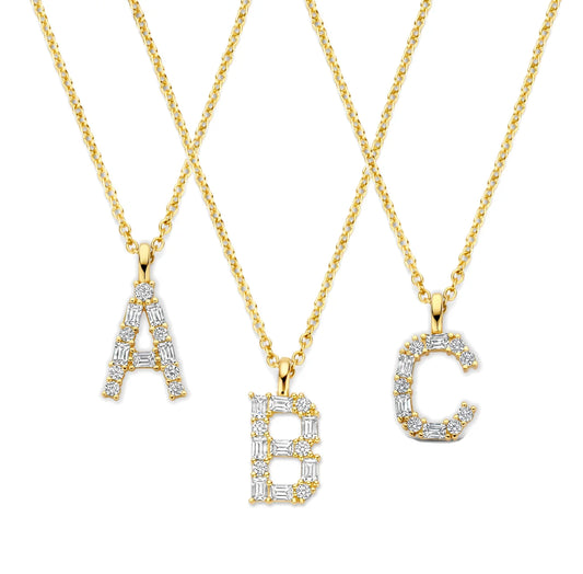 Collier Buchstabe mit Zirkonia 40+5cm Silber 925/000 vergoldet - MeinSchmuckShop