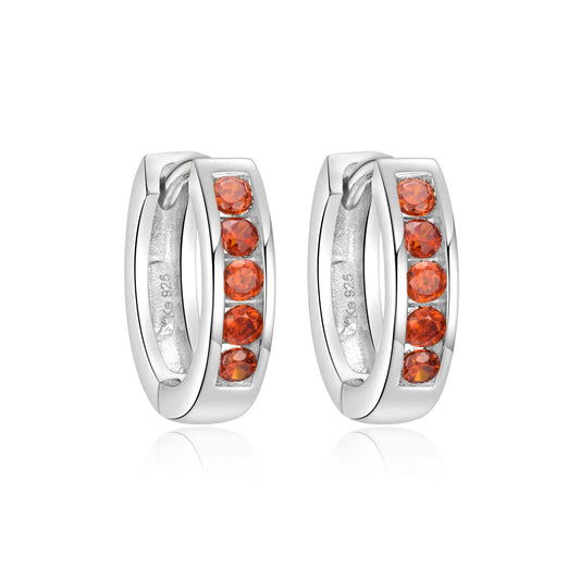 Klappcreolen 12mm mit 10 Zirkonia rot Silber 925/000 - MeinSchmuckShop