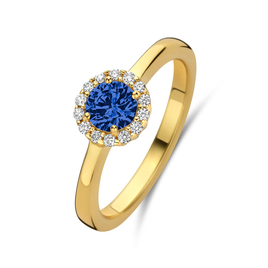 Damenring mit 17 Zirkonia blau/weiß Silber 925/000 vergoldet - MeinSchmuckShop
