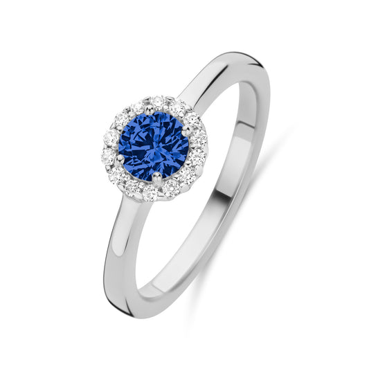 Damenring mit 15 Zirkonia blau/weiß Silber 925/000 rhodiniert - MeinSchmuckShop