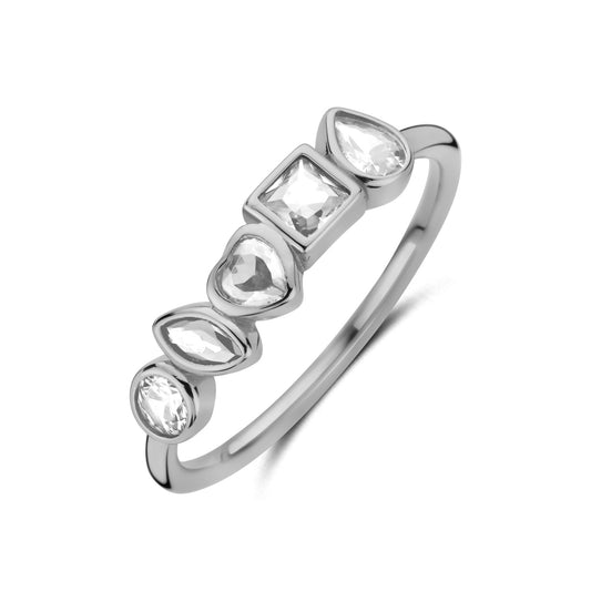 Damenring mit 5 Zirkonia Silber 925/000 rhodiniert - MeinSchmuckShop