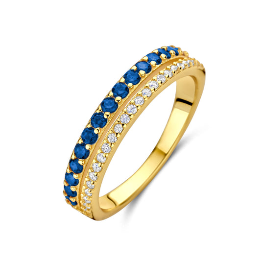 Damenring mit 41 Zirkonia blau/weiß Silber 925/000 vergoldet - MeinSchmuckShop