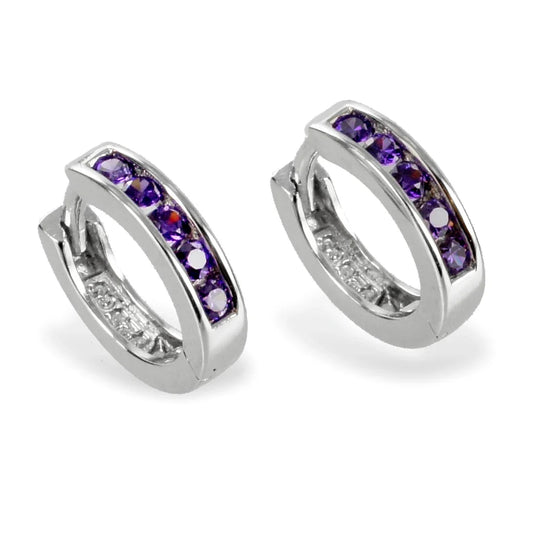 Klappcreolen 12mm mit 10 Zirkonia amethystfarbig - Silber 925/000 - MeinSchmuckShop