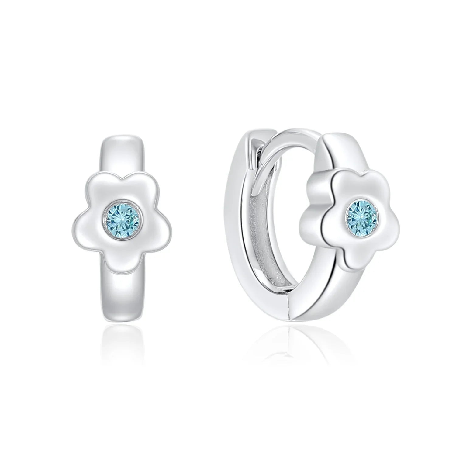 Klappcreolen Blume mit Zirkonia aqua Silber 925/000 rhodiniert - MeinSchmuckShop