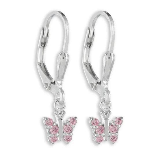 Ohrhänger Schmetterling mit 12 Zirkonia rosa Silber 925/000 - MeinSchmuckShop