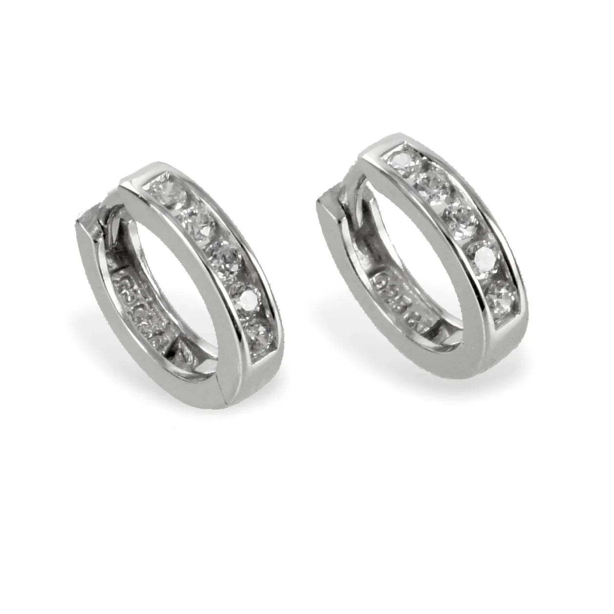 Klappcreolen 12mm mit 10 Zirkonia weiss - Silber 925/000 - MeinSchmuckShop