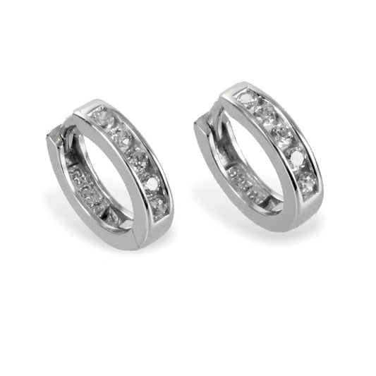 Klappcreolen 12mm mit 10 Zirkonia weiss - Silber 925/000 - MeinSchmuckShop