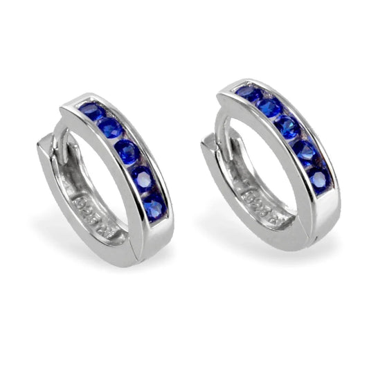 Klappcreolen 14mm mit 10 Zirkonia safirblau - Silber 925/000 - MeinSchmuckShop