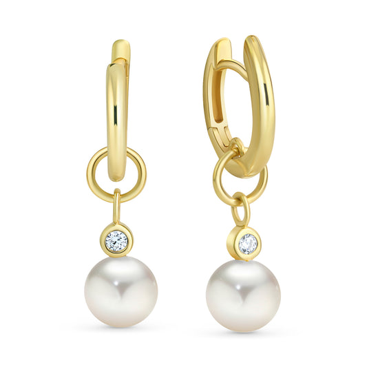 Klappcreolen mit Süßwasser-Zuchtperle 6,5-7mm und Zirkonia Gold 333/000