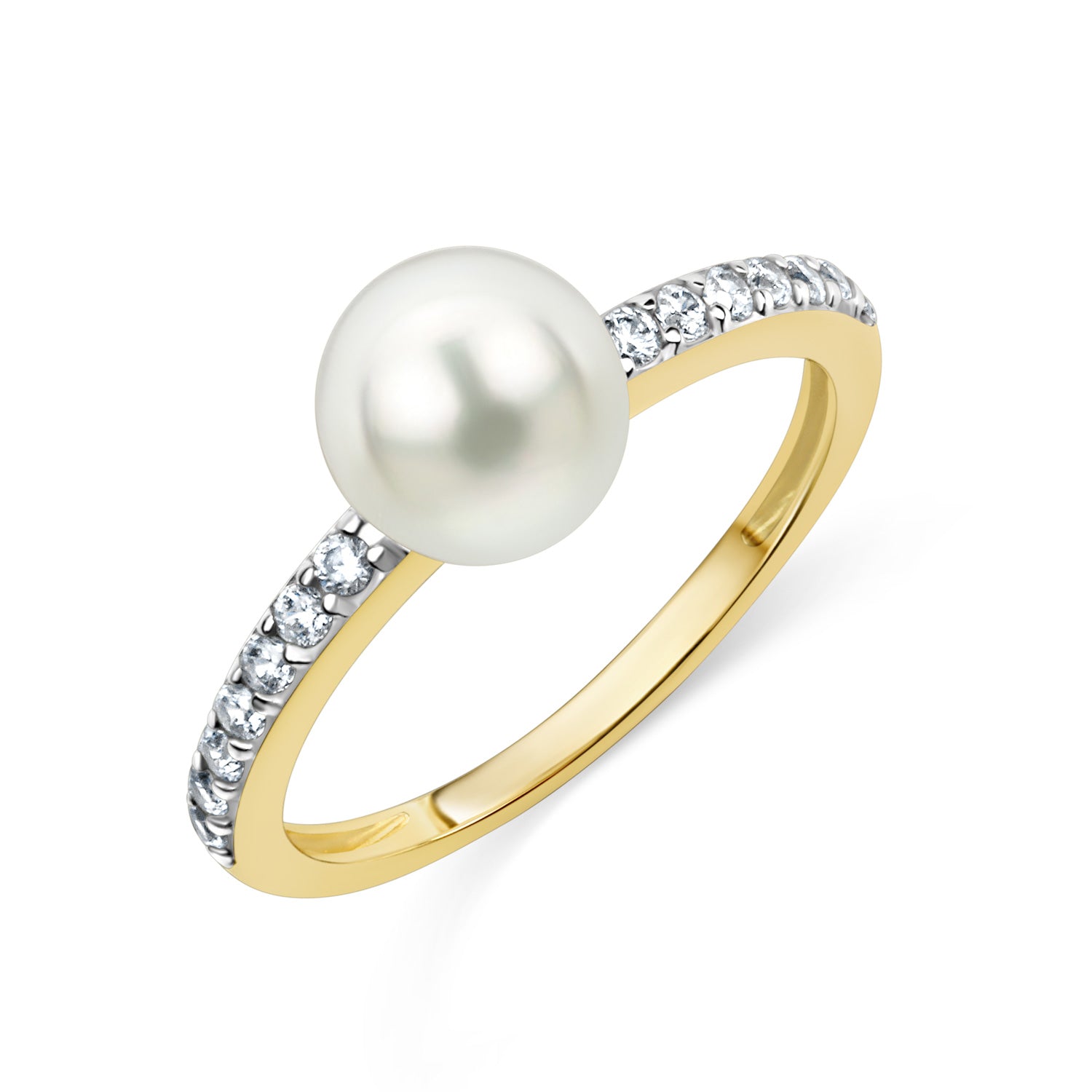 Damenring mit Süßwasser-Zuchtperle und 14 Zirkonia Gold 333/000 - MeinSchmuckShop