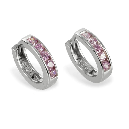 Klappcreolen 14mm mit 10 Zirkonia rosé - Silber 925/000 - MeinSchmuckShop