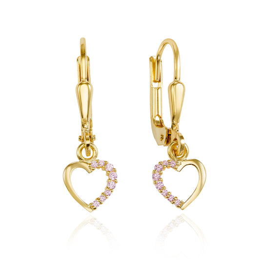Ohrhänger Herz mit 16 Zirkonia pink Gold 333/000