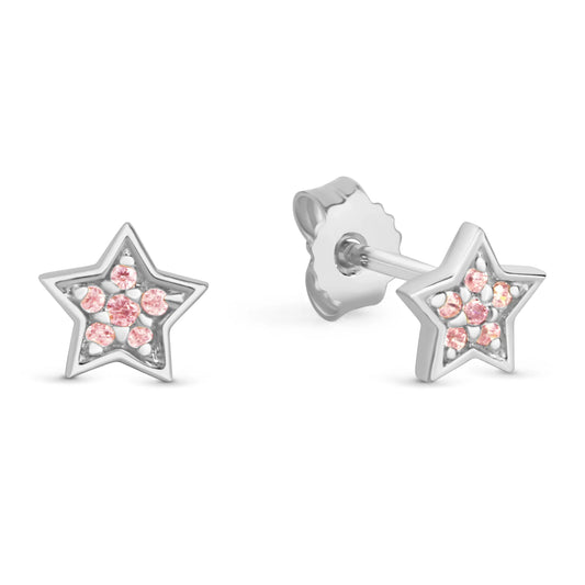 Ohrstecker Stern mit 12 Zirkonia pink Silber 925/000 rhodiniert - MeinSchmuckShop