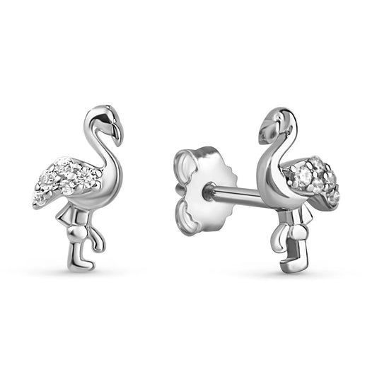 Ohrstecker Flamingo mit 10 Zirkonia Silber 925/000 rhodiniert - MeinSchmuckShop