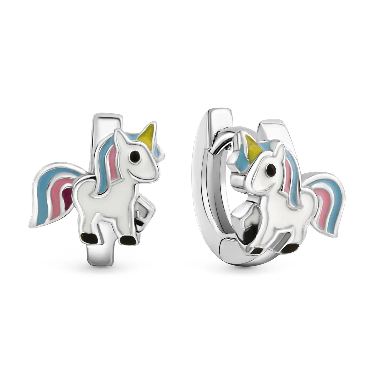 Klappcreolen Einhorn Lack Silber 925/000 rhodiniert - MeinSchmuckShop