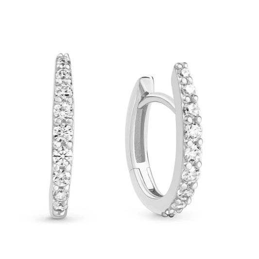 Klappcreolen 13/2.1mm mit 18 Zirkonia Silber 925/000 rhodiniert - MeinSchmuckShop