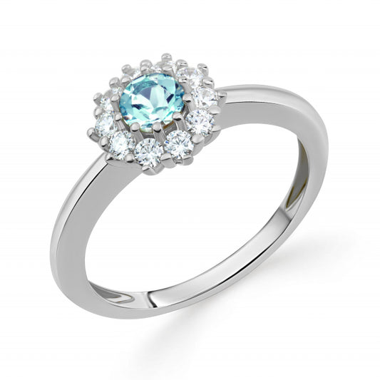 Damenring mit Blautopas und 10 Zirkonia Silber 925/000 rhodiniert - MeinSchmuckShop