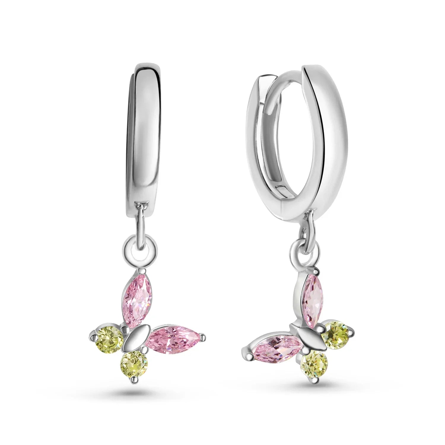 Klappcreolen Ø 11.5/1.9mm mit Anhänger Schmetterling 8 Zirkonia Silber 925/000 rhodiniert - MeinSchmuckShop