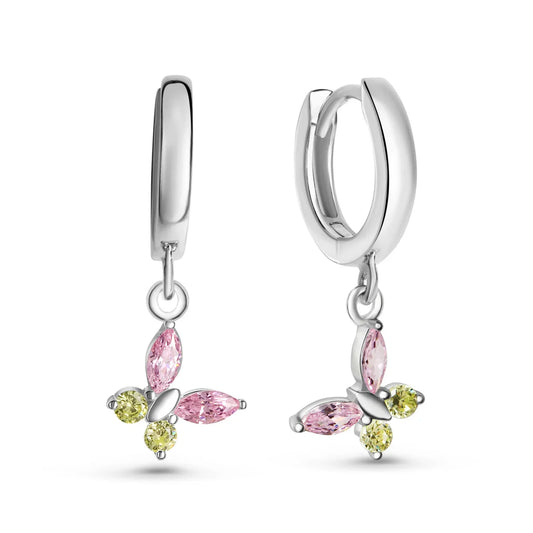 Klappcreolen Ø 11.5/1.9mm mit Anhänger Schmetterling 8 Zirkonia Silber 925/000 rhodiniert - MeinSchmuckShop