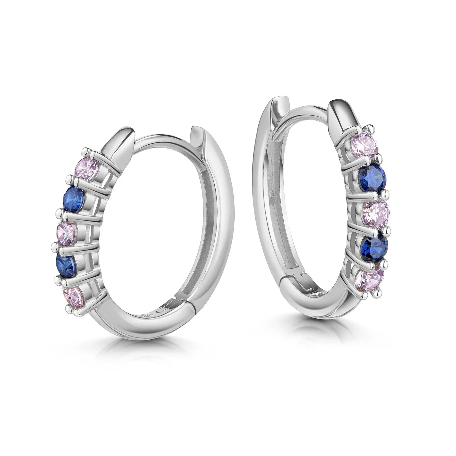 Klappcreolen mit 10 Zirkonia lavendel/tansanit Silber 925/000 rhodiniert - MeinSchmuckShop