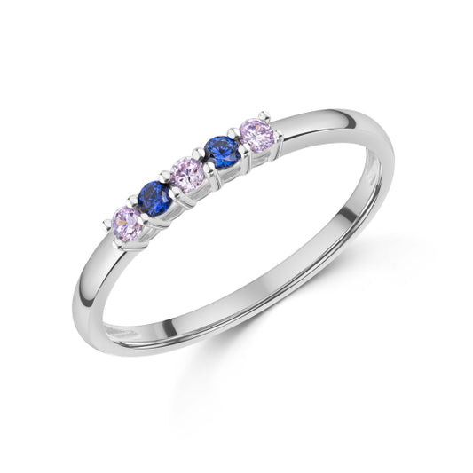 Damenring mit 5 Zirkonia lavendel/tansanit Silber 925/000 rhodiniert - MeinSchmuckShop