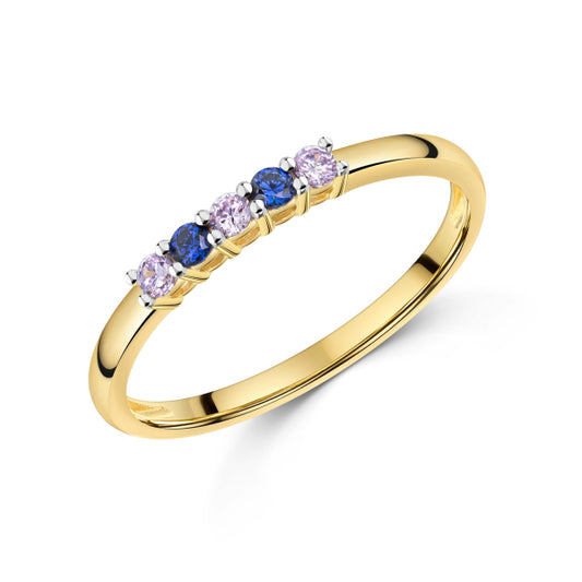 Damenring mit 5 Zirkonia lavendel/tansanit Silber 925/000 vergoldet - MeinSchmuckShop