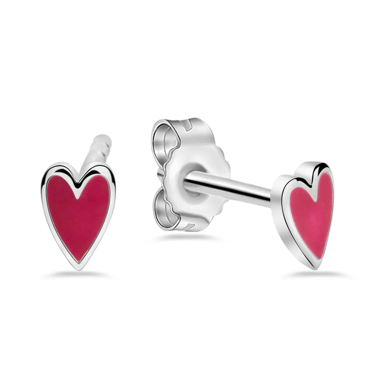 Ohrstecker Herz Lack pink Silber 925/000 rhodiniert - MeinSchmuckShop