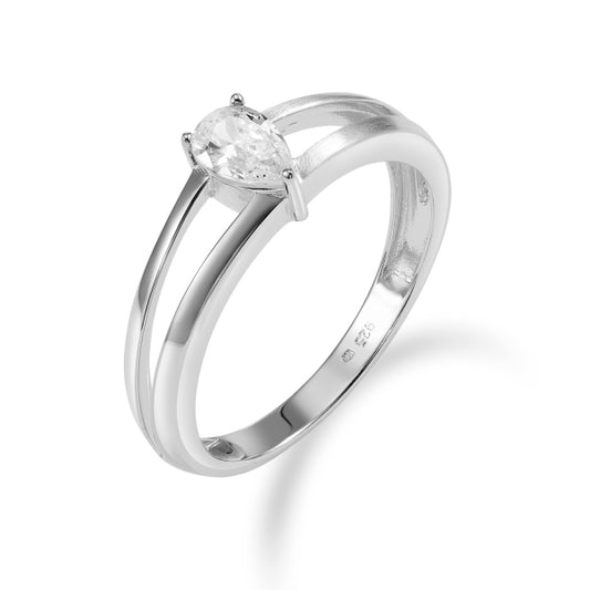 Damenring Tropfen 1 Zirkonia Silber 925/000 rhodiniert - MeinSchmuckShop