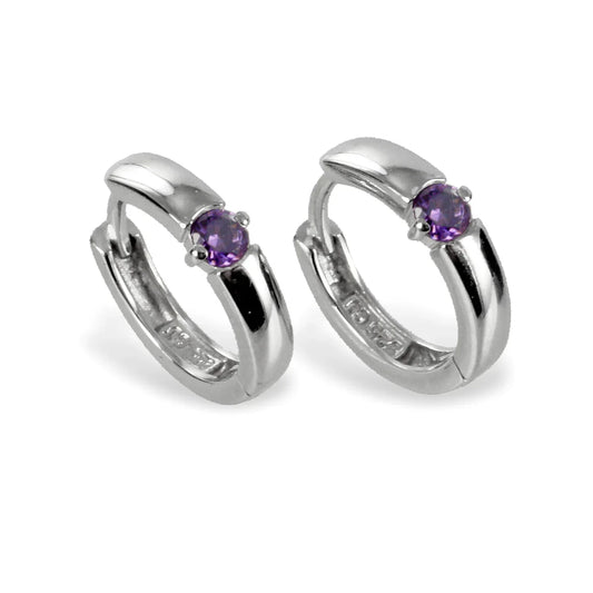 Klappcreolen 14mm mit Zirkonia amethystfarbig - Silber 925/000 - MeinSchmuckShop