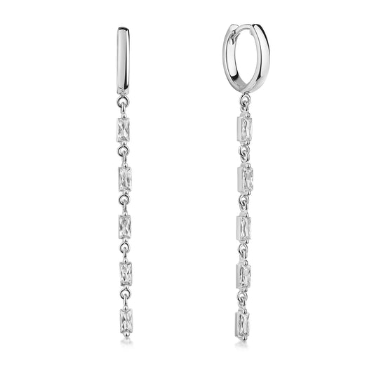 Klappcreolen mit Behang 10 Zirkonia Silber 925/000 rhodiniert - MeinSchmuckShop