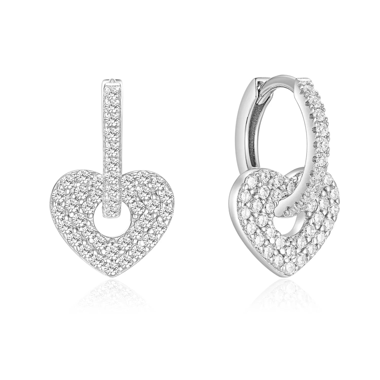 Klappcreolen mit Anhänger Herz 118 Zirkonia Silber 925/000 rhodiniert - MeinSchmuckShop