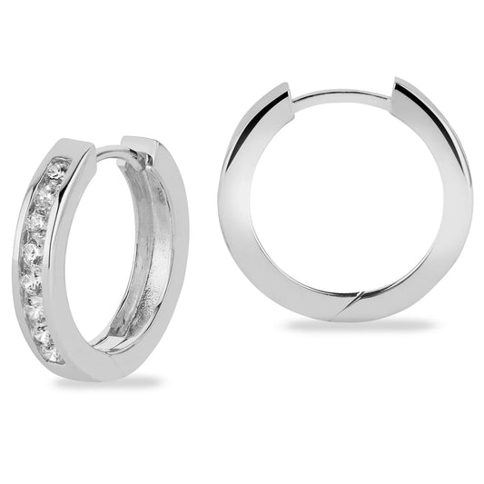 Klappcreolen 18/3.4mm mit 16 Zirkonia Silber 925/000 - MeinSchmuckShop