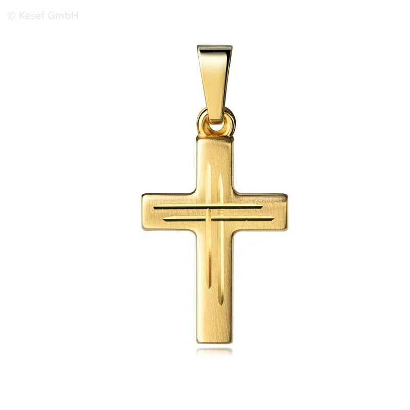 Anhänger Kreuz seidenmatt/diamantiert 16mm Silber 925/000 vergoldet - MeinSchmuckShop