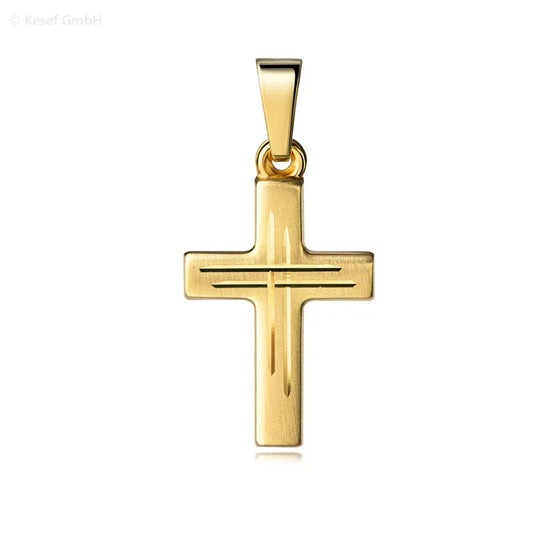 Anhänger Kreuz seidenmatt/diamantiert 16mm Silber 925/000 vergoldet - MeinSchmuckShop