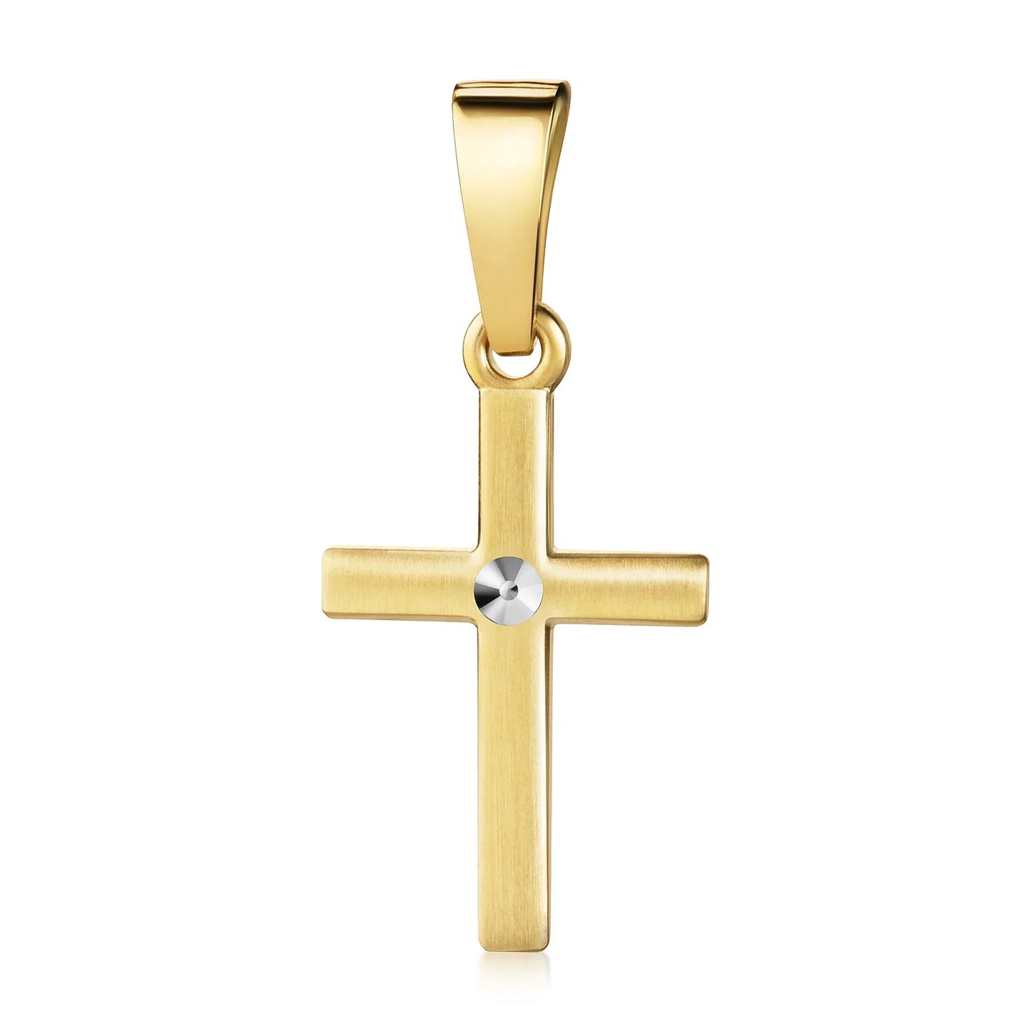 Anhänger Kreuz seidenmatt/diamantiert 13mm Silber 925/000 vergoldet Bicolor - MeinSchmuckShop