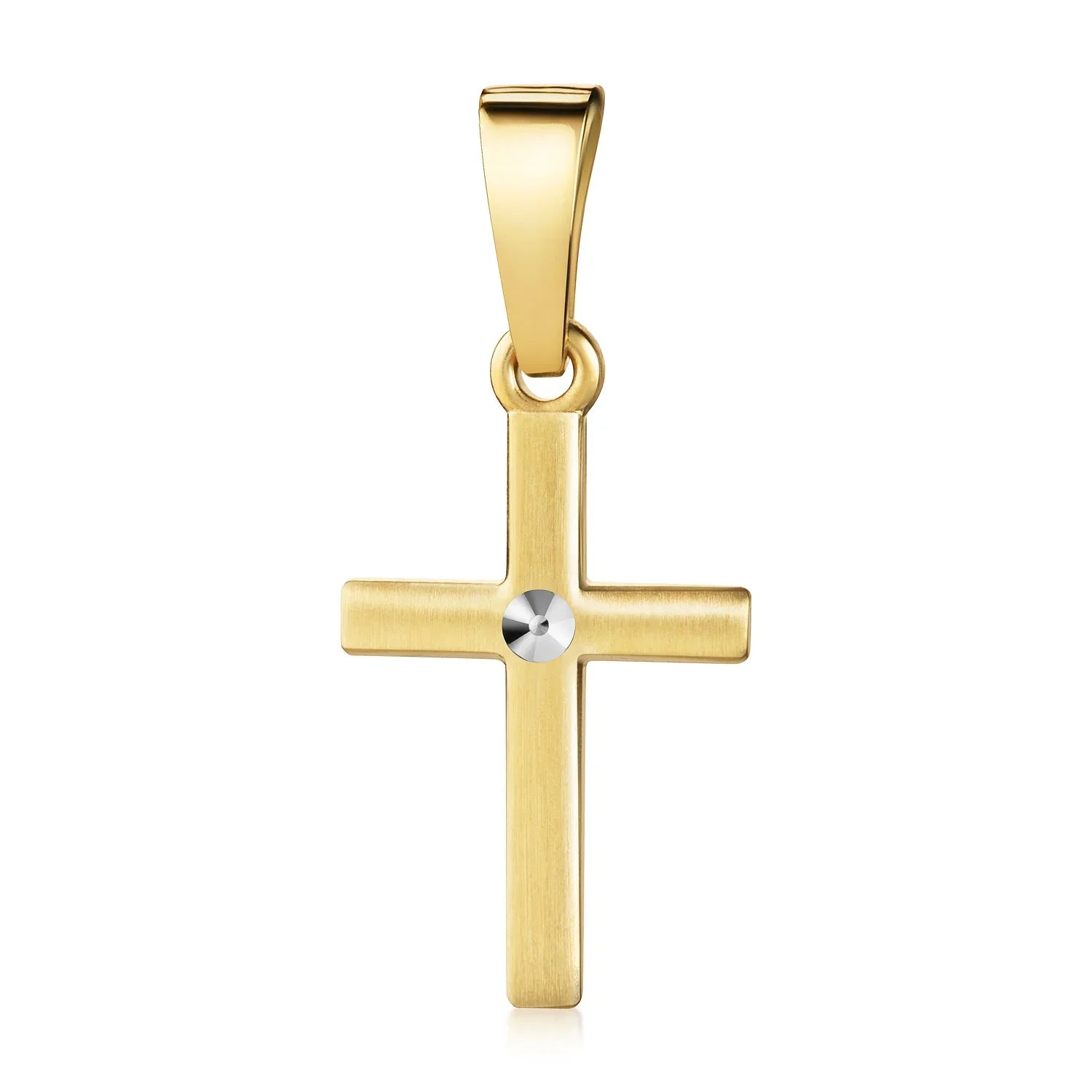 Anhänger Kreuz seidenmatt/diamantiert 13mm Silber 925/000 vergoldet Bicolor - MeinSchmuckShop