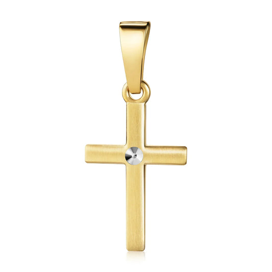 Anhänger Kreuz seidenmatt/diamantiert 13mm Silber 925/000 vergoldet Bicolor - MeinSchmuckShop