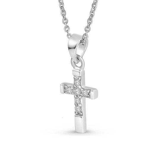 Anhänger Kreuz glanz mit 6 Zirkonia 12mm Silber 925/000 rhodiniert - MeinSchmuckShop