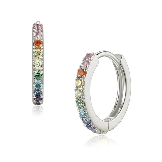 Klappcreolen mit 22 Zirkonia Rainbow Colour Silber 925/000 - MeinSchmuckShop