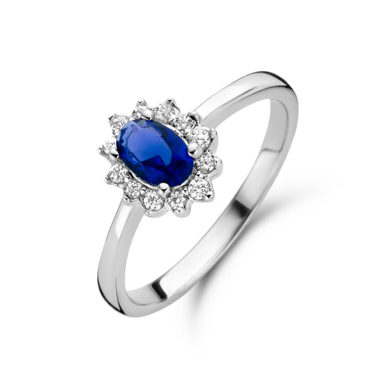Damenring mit 13 Zirkonia weiß/blau Silber 925/000 rhodiniert - MeinSchmuckShop