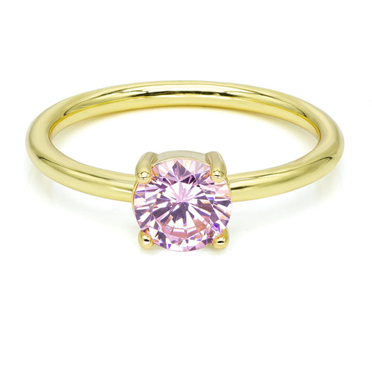 Damenring mit Zirkonia rund 6mm Pink Silber 925/000 vergoldet - MeinSchmuckShop