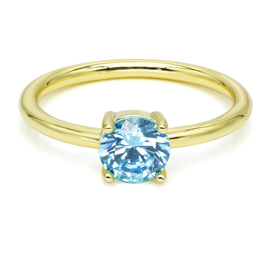 Damenring mit Zirkonia rund 6mm Hellblau Silber 925/000 vergoldet - MeinSchmuckShop